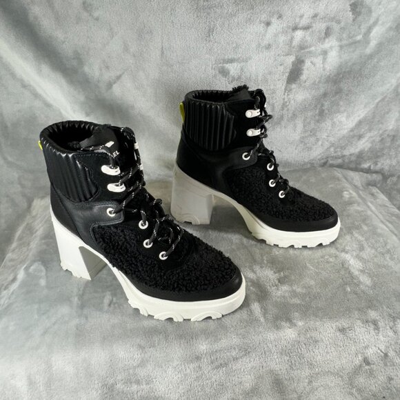 Sorel Womens boots 8.5 Brex Black leather Faux shearling block heel lace-up boot - Picture 11 of 16